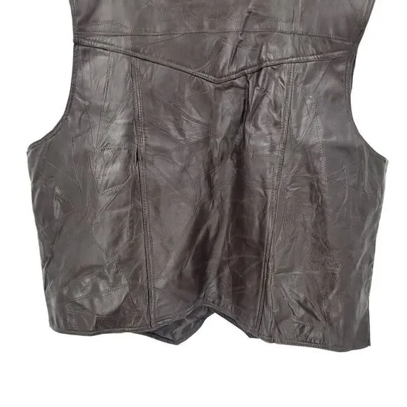 Duke Haband Mens Sz 4XL Western Brown Genuine Leather Patchwork Vest Cowboy‎